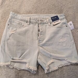 NWT Old Navy High-Rise OG Straight Distressed light blue jean shorts 10